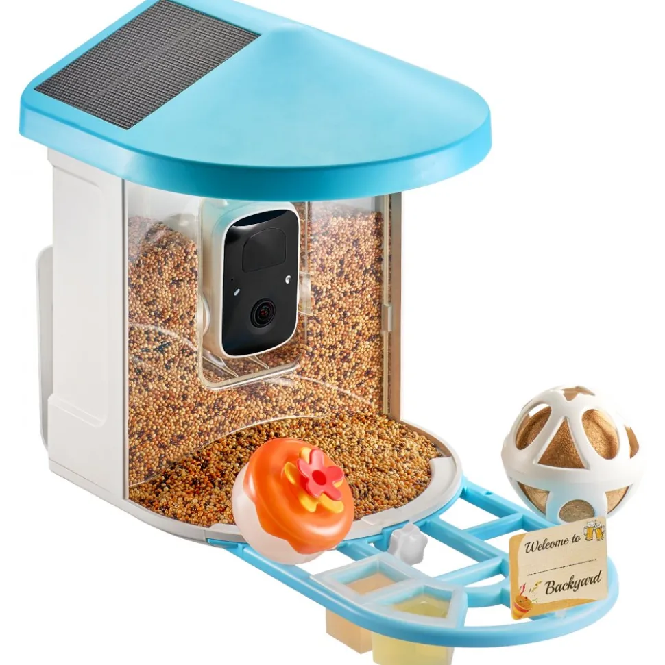 VEVOR Smart Bird Feeder with Camera, 2K HD AI Identify 10000+ Bird Species, Solar-Powered Bird Watching Camera with Auto Capture & Instant Notify, Wireless Outdoor Gift for Bird Lover (3 Solar Panels)