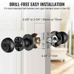 VEVOR Smart Door Knob, Biometric Door Lock Bluetooth Smart Lock, Fingerprint Smart Lock with APP Control, Easy Installation Door Lock, for Home Bedrooms, Cloakroom, Hotels, Apartments Offices, Black