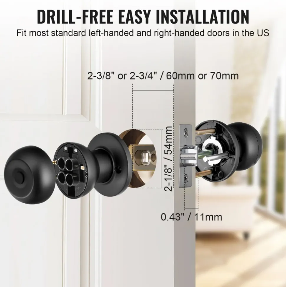 VEVOR Smart Door Knob, Biometric Door Lock Bluetooth Smart Lock, Fingerprint Smart Lock with APP Control, Easy Installation Door Lock, for Home Bedrooms, Cloakroom, Hotels, Apartments Offices, Black