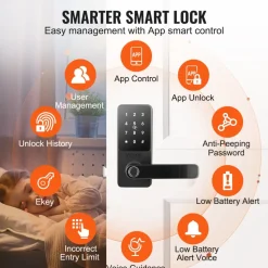 VEVOR Smart Lock, 5-in-1 Smart Door Knob, Fingerprint Deadbolt with App Control, Bluetooth Smart Lock, Keyless Entry Door Lock with Handle, Biometric Door Lock, Keypad Digital Door Lock for Front Door