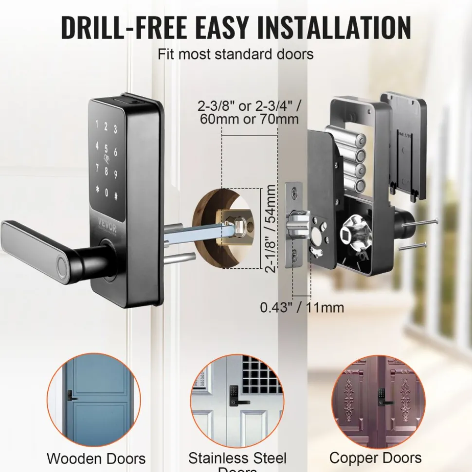 VEVOR Smart Lock, 5-in-1 Smart Door Knob, Fingerprint Deadbolt with App Control, Bluetooth Smart Lock, Keyless Entry Door Lock with Handle, Biometric Door Lock, Keypad Digital Door Lock for Front Door