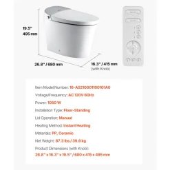 VEVOR Smart Toilet, Air Drying, Elongated Smart Toilet with Heated Seat, Clean Nozzle and Auto Freshening System, Easy Operated Toilet with Remote Control & LED Digital Display, Fits for  Bathrooms