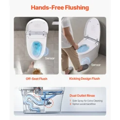 VEVOR Smart Toilet, Air Drying, Elongated Smart Toilet with Heated Seat, Clean Nozzle and Auto Freshening System, Easy Operated Toilet with Remote Control & LED Digital Display, Fits for  Bathrooms