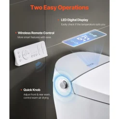 VEVOR Smart Toilet, Air Drying, Elongated Smart Toilet with Heated Seat, Clean Nozzle and Auto Freshening System, Easy Operated Toilet with Remote Control & LED Digital Display, Fits for  Bathrooms