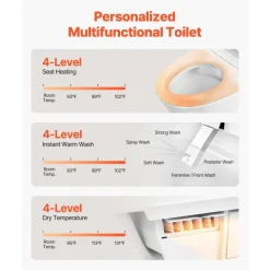 VEVOR Smart Toilet, Air Drying, Elongated Smart Toilet with Heated Seat, Clean Nozzle & Auto Freshening System, Auto Open/Close Toilet with Remote Control & LED Digital Display, Fits for  Bathrooms