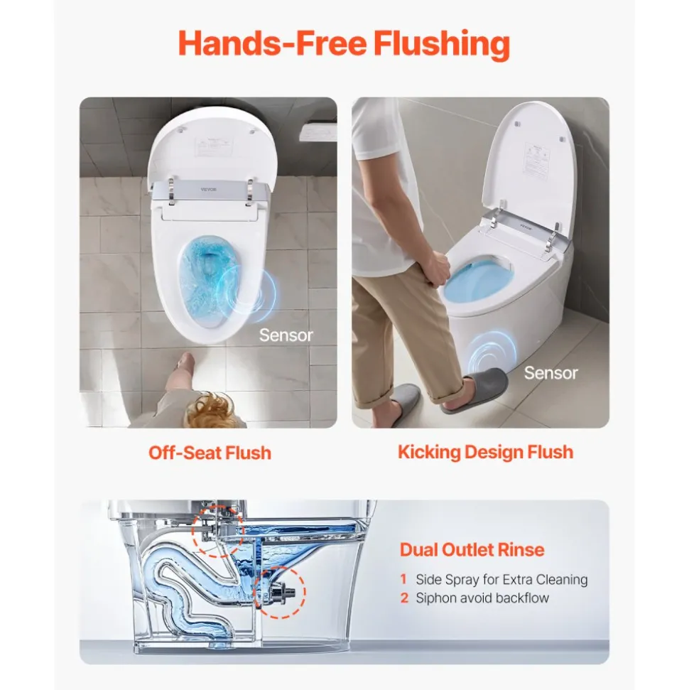 VEVOR Smart Toilet, Air Drying, Elongated Smart Toilet with Heated Seat, Clean Nozzle & Auto Freshening System, Auto Open/Close Toilet with Remote Control & LED Digital Display, Fits for Bathrooms
