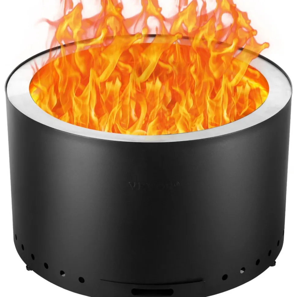 VEVOR Smokeless Fire Pit Stove Bonfire, H: 18 in x Dia: 28 in ,Wood Burning Fireplaces with Removable Ash Pan, SUS430 Stainless Steel inner Portable Outdoor Firepit,for Outdoor Patio Camping, Black