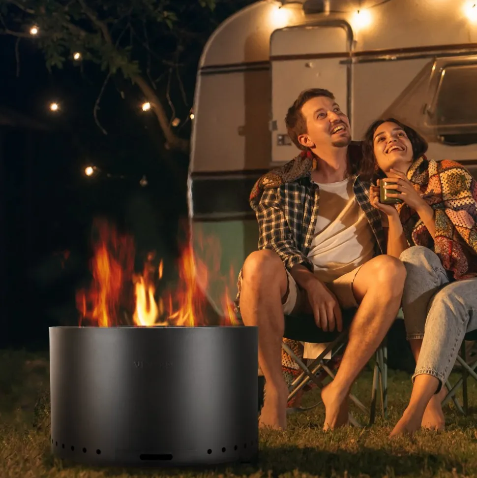 VEVOR Smokeless Fire Pit Stove Bonfire, H: 18 in x Dia: 28 in ,Wood Burning Fireplaces with Removable Ash Pan, SUS430 Stainless Steel inner Portable Outdoor Firepit,for Outdoor Patio Camping, Black