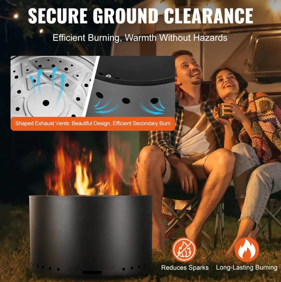 VEVOR Smokeless Fire Pit Stove Bonfire, H: 18 in x Dia: 28 in ,Wood Burning Fireplaces with Removable Ash Pan, SUS430 Stainless Steel inner Portable Outdoor Firepit,for Outdoor Patio Camping, Black