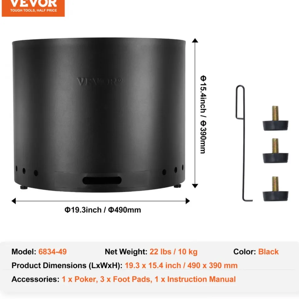 VEVOR Smokeless Fire Pit Stove Bonfire, H: 15.4 in x Dia: 19.3 in ,Wood Burning Fireplaces with Removable Ash Pan, SUS430 Stainless Steel inner Portable Outdoor Firepit, for Outdoor Patio Camping