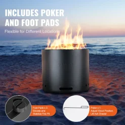 VEVOR Smokeless Fire Pit Stove Bonfire, H: 15.4 in x Dia: 19.3 in ,Wood Burning Fireplaces with Removable Ash Pan, SUS430 Stainless Steel inner Portable Outdoor Firepit, for Outdoor Patio Camping