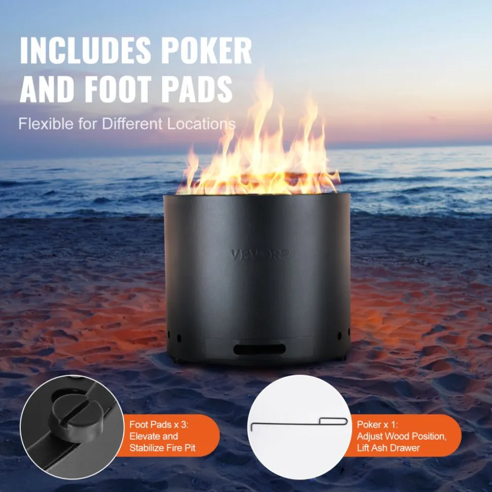 VEVOR Smokeless Fire Pit Stove Bonfire, H: 15.4 in x Dia: 19.3 in ,Wood Burning Fireplaces with Removable Ash Pan, SUS430 Stainless Steel inner Portable Outdoor Firepit, for Outdoor Patio Camping