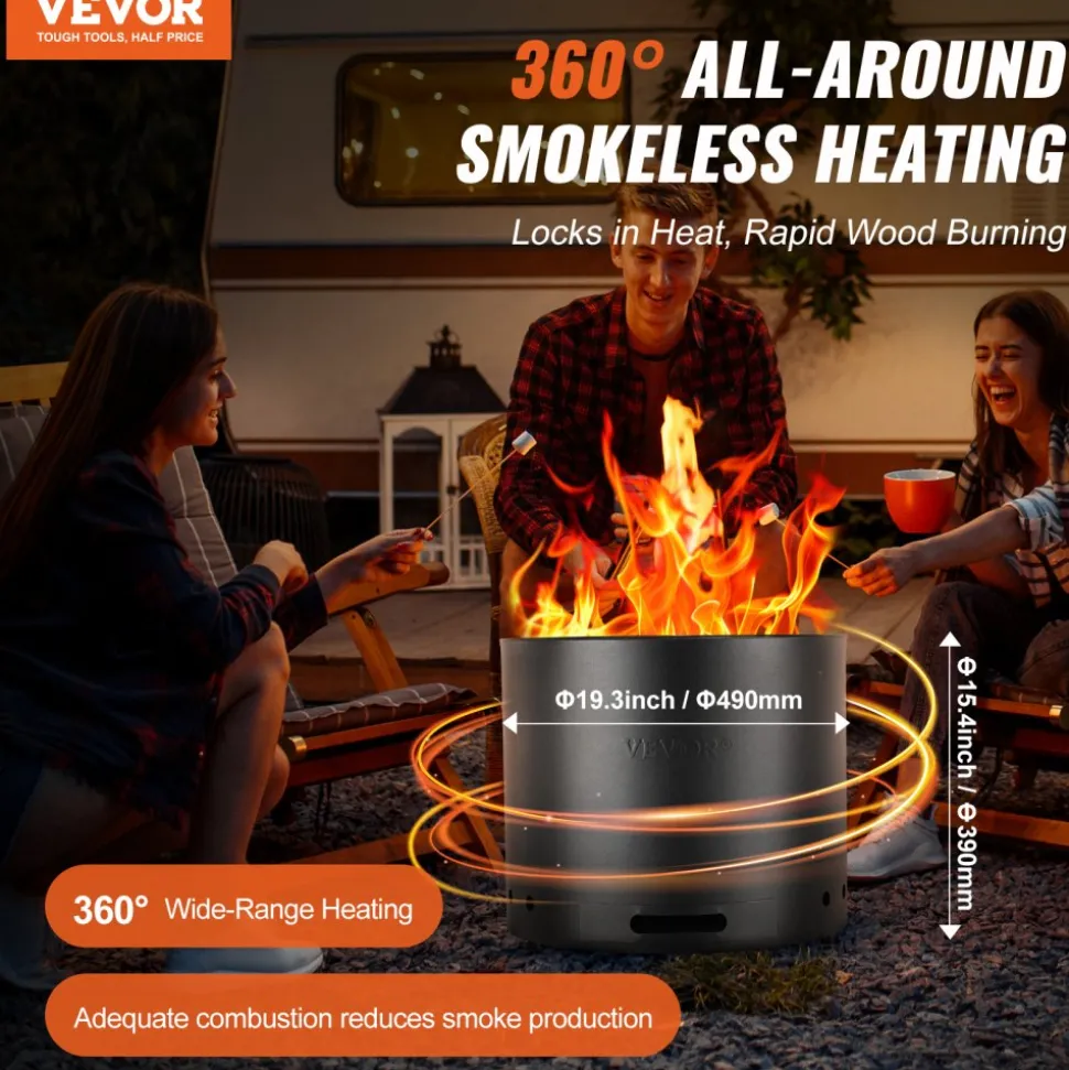VEVOR Smokeless Fire Pit Stove Bonfire, H: 15.4 in x Dia: 19.3 in ,Wood Burning Fireplaces with Removable Ash Pan, SUS430 Stainless Steel inner Portable Outdoor Firepit, for Outdoor Patio Camping