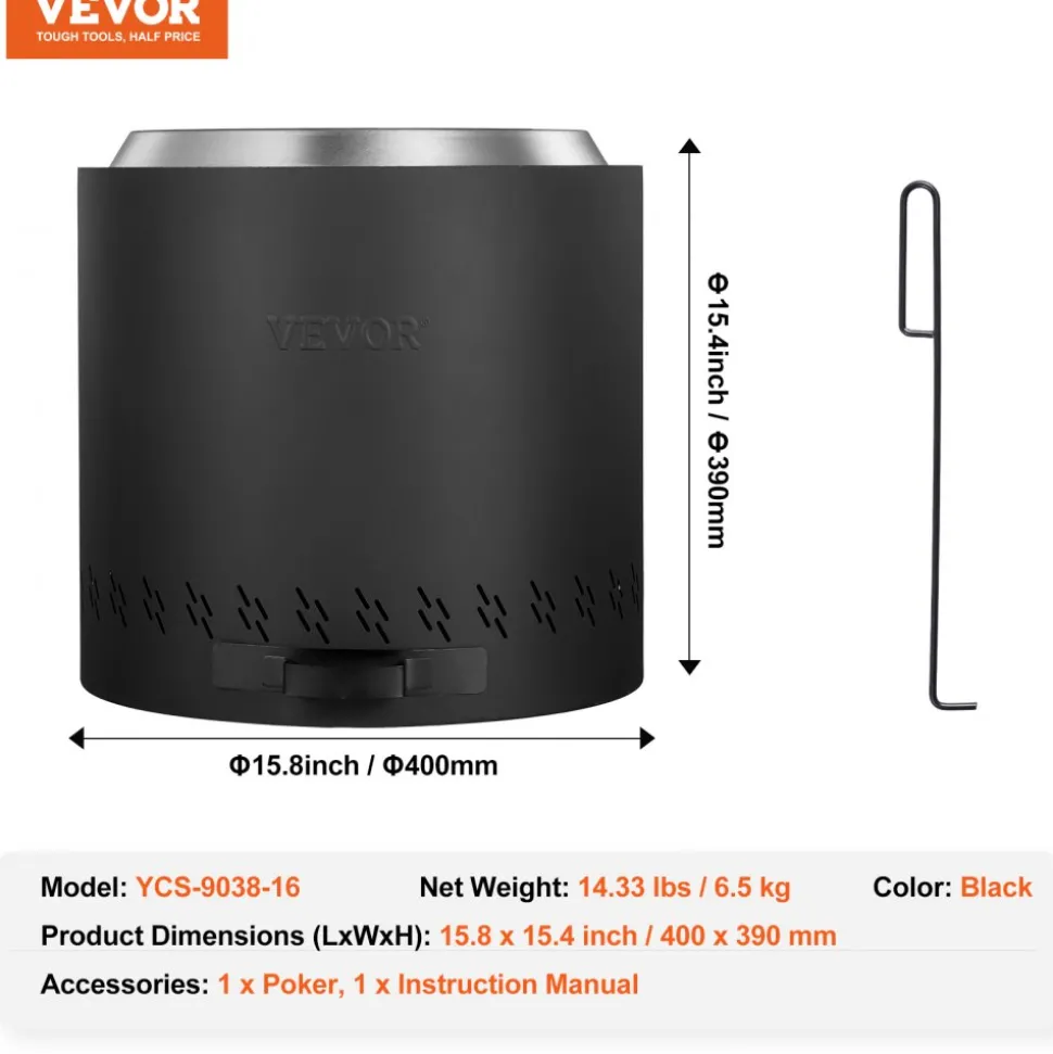 VEVOR Smokeless Fire Pit Stove Bonfire, H: 15.4 in x Dia: 15.7 in ,Wood Burning Fireplaces with Removable Ash Pan, SUS430 Stainless Steel Inner Portable Outdoor Firepit,for Outdoor Patio Camping
