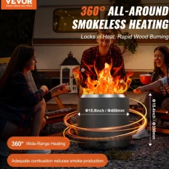 VEVOR Smokeless Fire Pit Stove Bonfire, H: 15.4 in x Dia: 15.7 in ,Wood Burning Fireplaces with Removable Ash Pan, SUS430 Stainless Steel Inner Portable Outdoor Firepit,for Outdoor Patio Camping