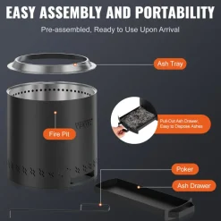 VEVOR Smokeless Fire Pit Stove Bonfire, H: 15.4 in x Dia: 15.7 in ,Wood Burning Fireplaces with Removable Ash Pan, SUS430 Stainless Steel Inner Portable Outdoor Firepit,for Outdoor Patio Camping