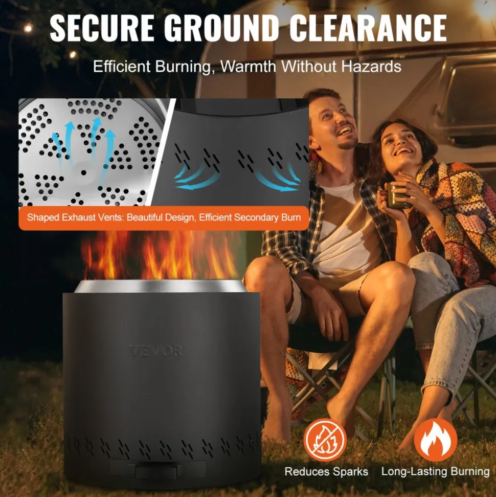 VEVOR Smokeless Fire Pit Stove Bonfire, H: 15.4 in x Dia: 15.7 in ,Wood Burning Fireplaces with Removable Ash Pan, SUS430 Stainless Steel Inner Portable Outdoor Firepit,for Outdoor Patio Camping