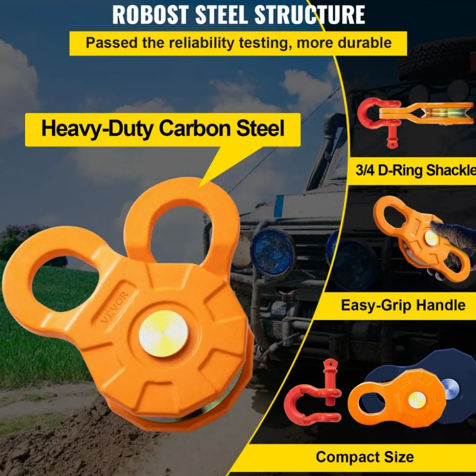 VEVOR Snatch Block, 11T/25,000 LBS Working Load Limit, Heavy Duty Winch Pulley for 0.55"/14 mm Synthetic Rope or Soft Shackles, Off-Road Recovery Accessories for Tractor, Truck, ATV & UTV, 2 Packs