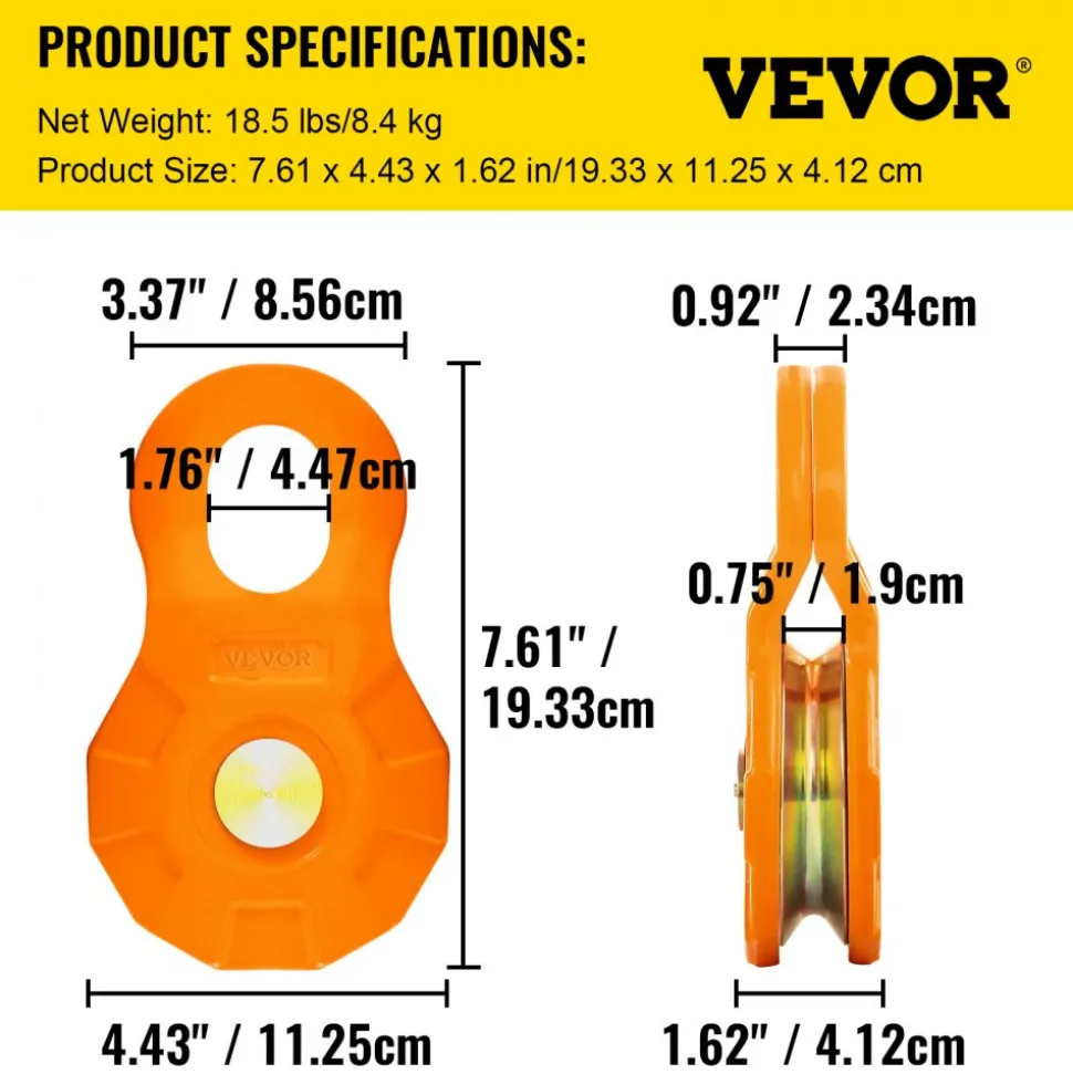 VEVOR Snatch Block, 11T/25,000 LBS Working Load Limit, Heavy Duty Winch Pulley for 0.55"/14 mm Synthetic Rope or Soft Shackles, Off-Road Recovery Accessories for Tractor, Truck, ATV & UTV, 2 Packs