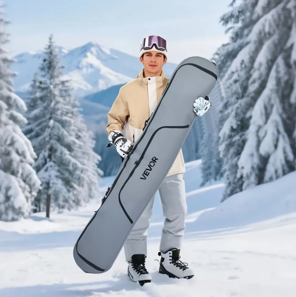 VEVOR Snowboard Bag, Up to 65 in/165 cm, Padded Skis & Snowboards Bag for Air Travel, 600D Waterproof Oxford Fabric, with Adjustable Inner Straps, for Skis Poles Goggles Gloves Helmet Boots (Gray)