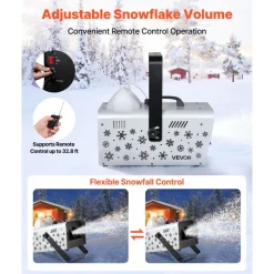 VEVOR Snow Machine, 1500W Handheld/Hanging Snow Maker By Wireless Remote Control, Portable Snowmaking Machine, High Output Snowflake Maker with 5L Tank for Christmas Party Wedding Stage Effects