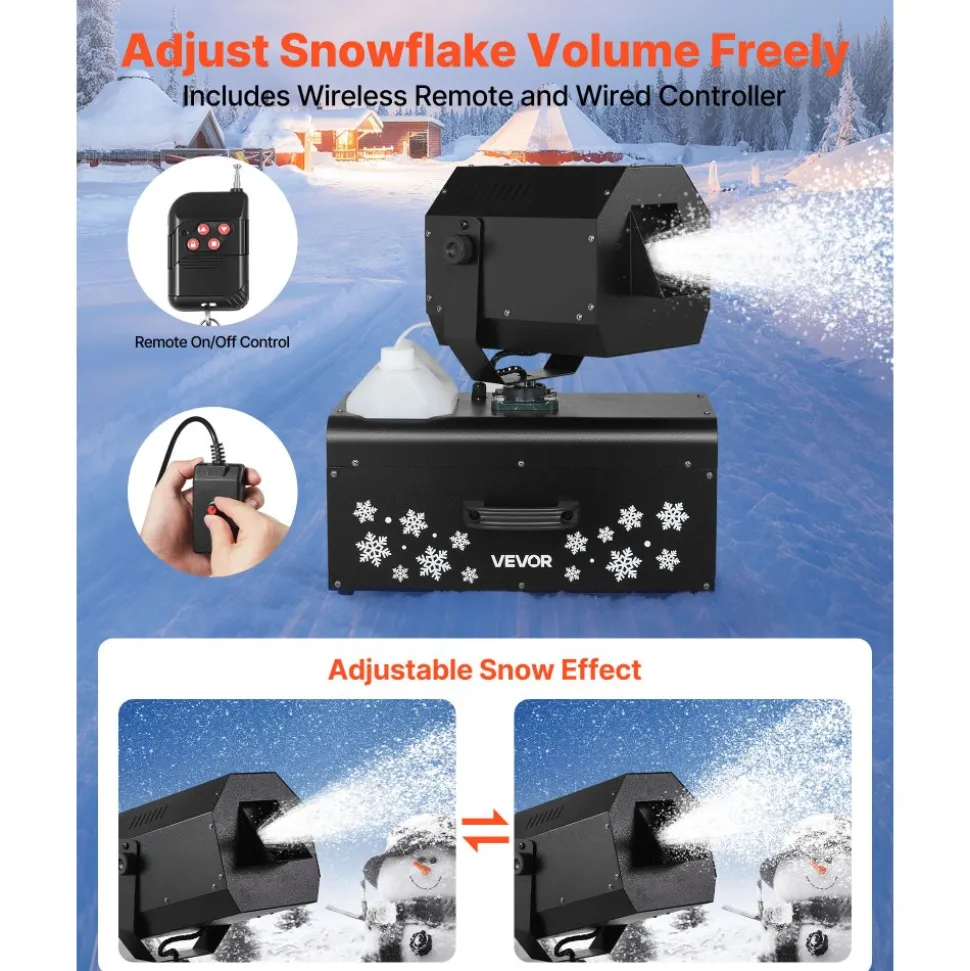 VEVOR Snow Machine, 2000W 90°Shaking Head Snow Maker by Wireless/Wired Remote Control, High Output Snowmaking Machine Coverage up to 25 ㎡ with 5L Tank for Christmas Wedding Parties