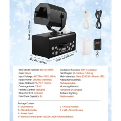 VEVOR Snow Machine, 2000W 90°Shaking Head Snow Maker by Wireless/Wired Remote Control, High Output Snowmaking Machine Coverage up to 25 ㎡ with 5L Tank for Christmas Wedding Parties