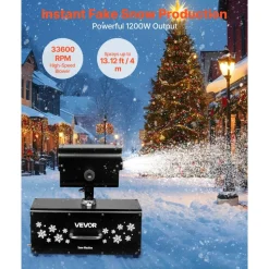 VEVOR Snow Machine, 1200W 90° Shaking Head Snow Maker with Wireless Remote Control, High Output Snowmaking Machine Coverage up to 12 ㎡ for Christmas Wedding Parties Stage Snowflake Effect