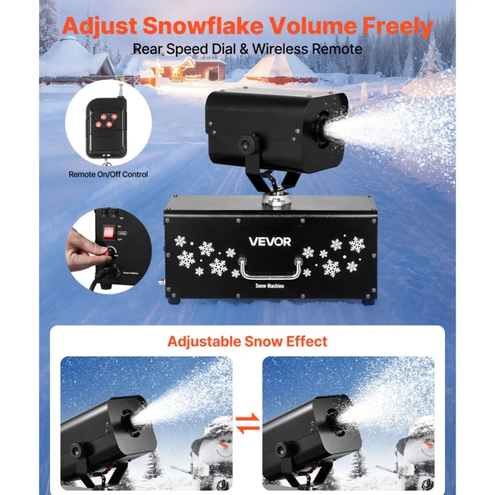 VEVOR Snow Machine, 1200W 90° Shaking Head Snow Maker with Wireless Remote Control, High Output Snowmaking Machine Coverage up to 12 ㎡ for Christmas Wedding Parties Stage Snowflake Effect
