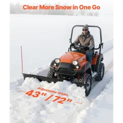 VEVOR Snow Plow Blade, 43 in/72 in Width Adjustable Snow Plow Kit, Easy to Detach, Universal Mount Plowing Attachment with Rubber Flaps, Heavy Duty Steel Blade, Compatible with Most UTV &  ATV