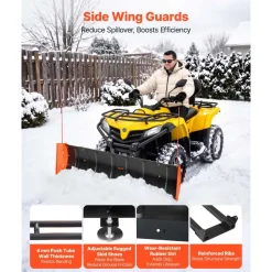 VEVOR Snow Plow Kit 43 in/60 in Width Adjustable Plow Attachment Side Wings, for Most ATVs & UTVs, Height & Left-Right Adjustable, 3 Mount Options, Universal Steel ATV Scrape Blade, Efficient Clearing