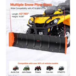 VEVOR Snow Plow Kit 43 in/60 in Width Adjustable Plow Attachment Side Wings, for Most ATVs & UTVs, Height & Left-Right Adjustable, 3 Mount Options, Universal Steel ATV Scrape Blade, Efficient Clearing