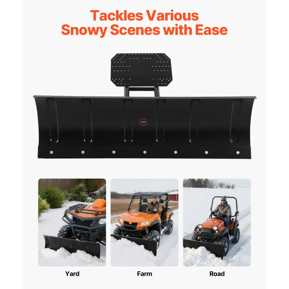 VEVOR Snow Plow Kit, 48in Universal Snow Plow Attachment, Height & Left-Right Adjustable, Quick To Detach, Steel ATV Scrape Blade, 3 Mount Options, Efficient Snows Clearing, for Most ATVs & UTVs