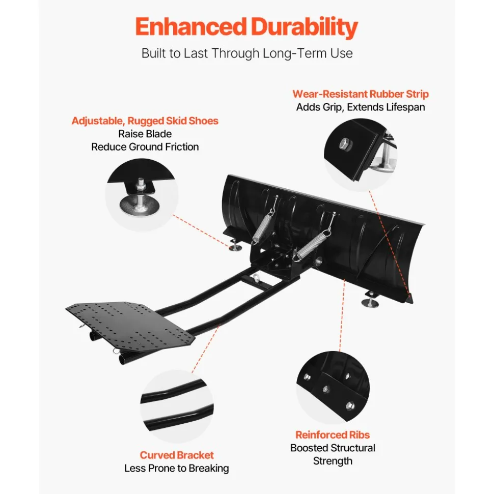 VEVOR Snow Plow Kit, 48in Universal Snow Plow Attachment, Height & Left-Right Adjustable, Quick To Detach, Steel ATV Scrape Blade, 3 Mount Options, Efficient Snows Clearing, for Most ATVs & UTVs
