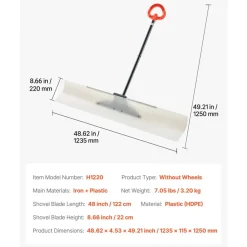 VEVOR Snow Pusher Shovel, 48 in Outdoor Snowplow Shovel with Ergonomic Grip, HDPE Plastic Blade, Winter Shovels with Segmented Handle, Metal Edged Strip, Portable Snow Removal Tool for Driveway Garden