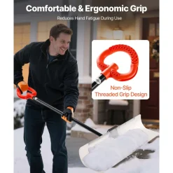 VEVOR Snow Pusher Shovel, 48 in Outdoor Snowplow Shovel with Ergonomic Grip, HDPE Plastic Blade, Winter Shovels with Segmented Handle, Metal Edged Strip, Portable Snow Removal Tool for Driveway Garden