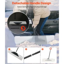 VEVOR Snow Pusher Shovel, 36 in Outdoor Snowplow Shovel with Ergonomic Grip, HDPE Plastic Blade, Winter Shovels with Segmented Handle, Metal Edged Strip, Portable Snow Removal Tool for Driveway Garden