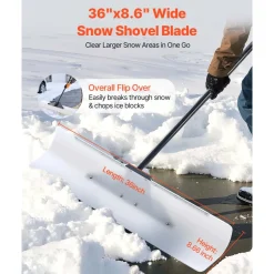 VEVOR Snow Pusher Shovel, 36 in Outdoor Snowplow Shovel with Ergonomic Grip, HDPE Plastic Blade, Winter Shovels with Segmented Handle, Metal Edged Strip, Portable Snow Removal Tool for Driveway Garden
