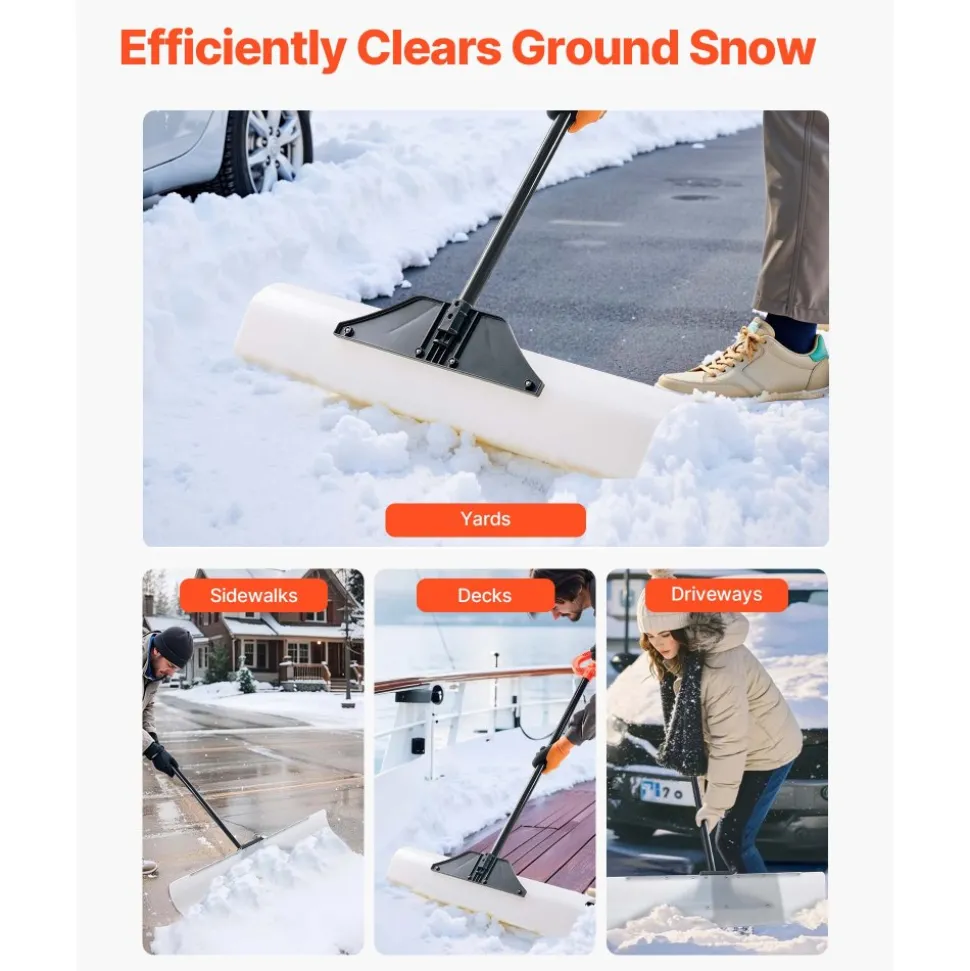 VEVOR Snow Pusher Shovel, 36 in Outdoor Snowplow Shovel with Ergonomic Grip, HDPE Plastic Blade, Winter Shovels with Segmented Handle, Metal Edged Strip, Portable Snow Removal Tool for Driveway Garden