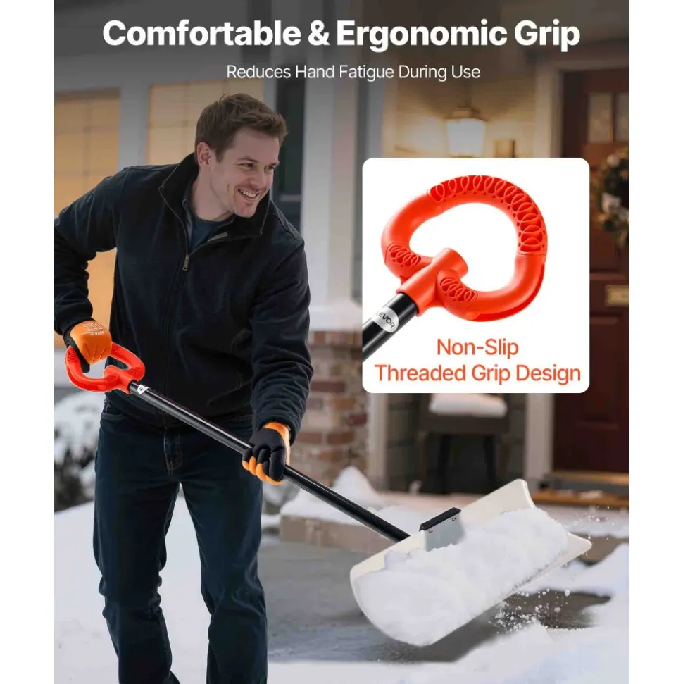 VEVOR Snow Pusher Shovel, 24 in Wide Outdoor Snowplow Shovel with Ergonomic Grip, HDPE Plastic Blade, Winter Shovels with Segmented Handle, Portable Snow Removal Tool for Driveway Garden Camping