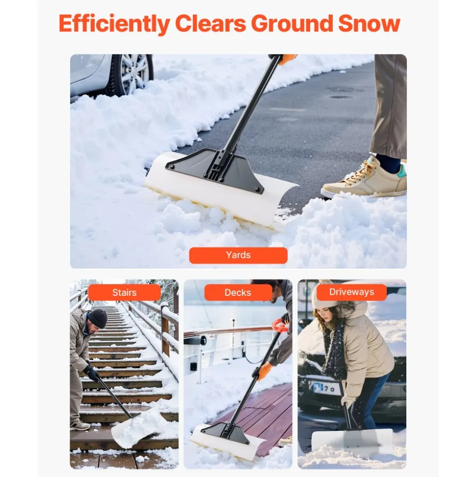 VEVOR Snow Pusher Shovel, 24 in Wide Outdoor Snowplow Shovel with Ergonomic Grip, HDPE Plastic Blade, Winter Shovels with Segmented Handle, Portable Snow Removal Tool for Driveway Garden Camping