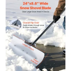 VEVOR Snow Pusher Shovel, 24 in Wide Outdoor Snowplow Shovel with Ergonomic Grip, HDPE Plastic Blade, Winter Shovels with Segmented Handle, Portable Snow Removal Tool for Driveway Garden Camping