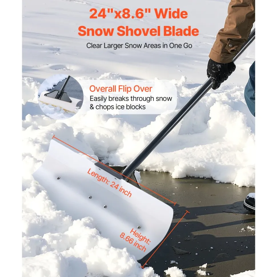 VEVOR Snow Pusher Shovel, 24 in Wide Outdoor Snowplow Shovel with Ergonomic Grip, HDPE Plastic Blade, Winter Shovels with Segmented Handle, Portable Snow Removal Tool for Driveway Garden Camping