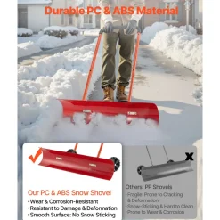 VEVOR Snow Pusher Shovel with Wheels, 24 in Wheeled Snowplow Shovel with Bi-Directional Angled Blade & 90 Degree Adjustable Handle, Metal Winter Shovels, Portable Snow Removal Tool for Driveway Garden