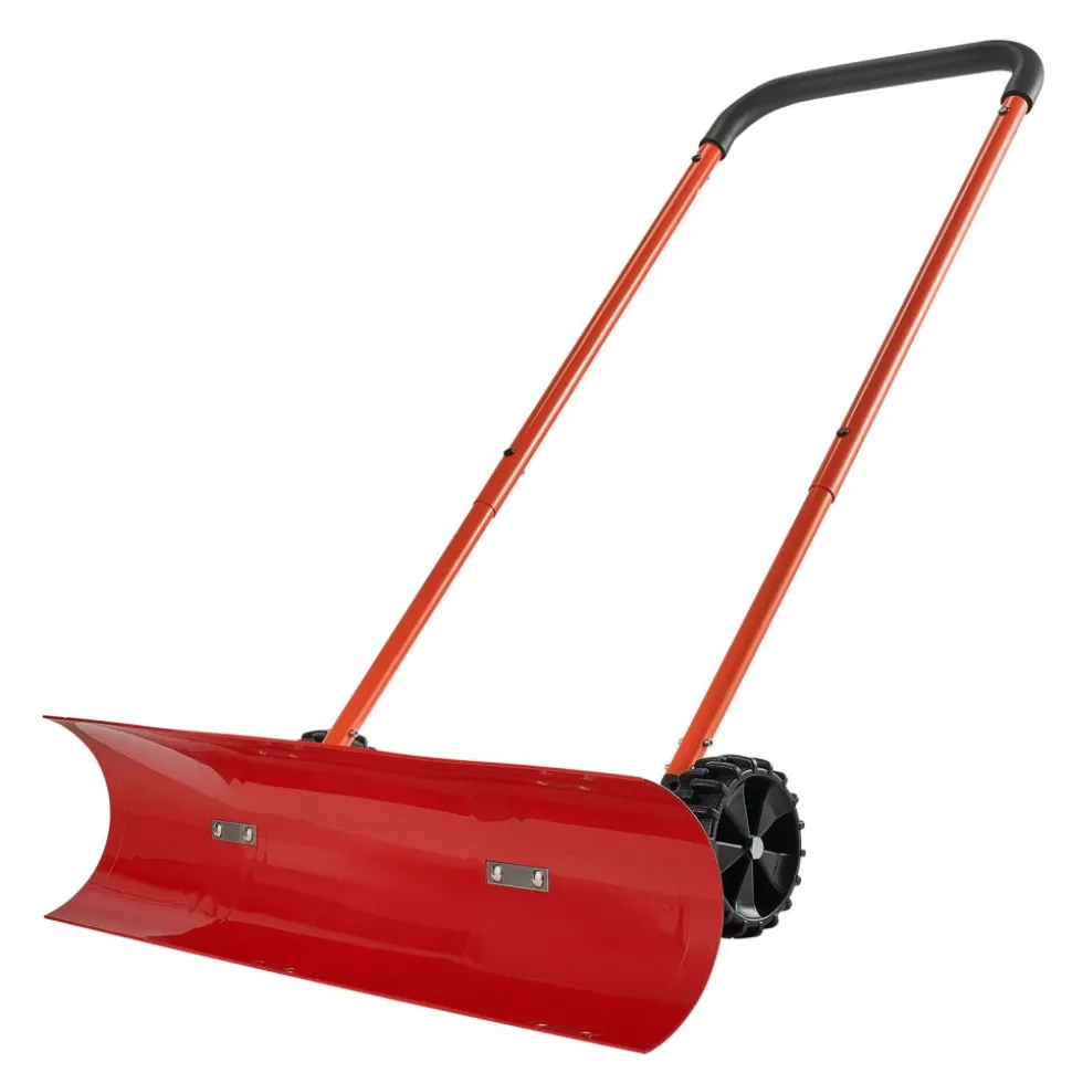 VEVOR Snow Pusher Shovel with Wheels, 24 in Wheeled Snowplow Shovel with Bi-Directional Angled Blade & 90 Degree Adjustable Handle, Metal Winter Shovels, Portable Snow Removal Tool for Driveway Garden
