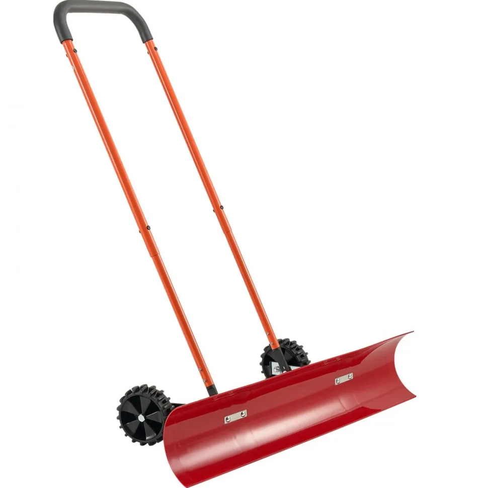 VEVOR Snow Pusher Shovel with Wheels, 24 in Wheeled Snowplow Shovel with Bi-Directional Angled Blade & 90 Degree Adjustable Handle, Metal Winter Shovels, Portable Snow Removal Tool for Driveway Garden
