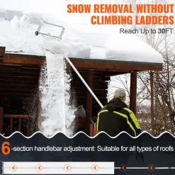 VEVOR Snow Roof Rake, 30ft Reach Aluminium Roof Shovel with Slide Cloth, Premium 19