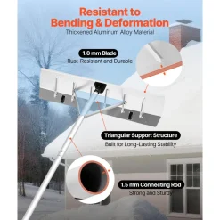 VEVOR Snow Roof Rake, 26 in Aluminum Blade, 7.5-20 ft Adjustable Roof Snow Scraper with Wheels, Anti-Slip Handle Snows Removal Tool, Lightweight House Rooftop Rake for Leaves Debris Removal
