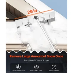 VEVOR Snow Roof Rake, 26 in Aluminum Blade, 7.5-20 ft Adjustable Roof Snow Scraper with Wheels, Anti-Slip Handle Snows Removal Tool, Lightweight House Rooftop Rake for Leaves Debris Removal