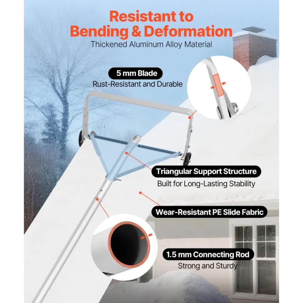 VEVOR Snow Roof Rake, 18.5 in Aluminum Blade, 5.2-30 ft Adjustable Roof Snow Scraper with Wheels & Slide, , Lightweight Snows Removal Tool for House Rooftop Leaves Debris Clearing